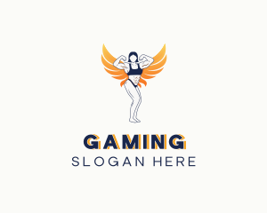 Woman Muscles Wings Logo