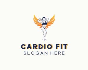 Cardio - Woman Muscles Wings logo design
