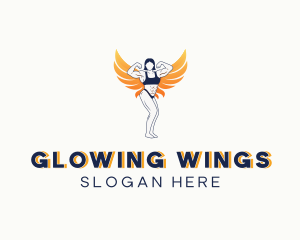 Woman Muscles Wings logo design