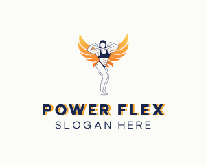 Muscle - Woman Muscles Wings logo design
