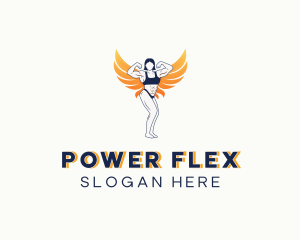 Muscles - Woman Muscles Wings logo design