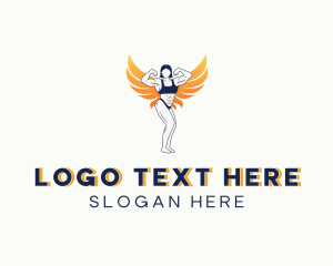 Woman Muscles Wings Logo