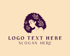 Hairstyle - Afro Leaf Woman logo design