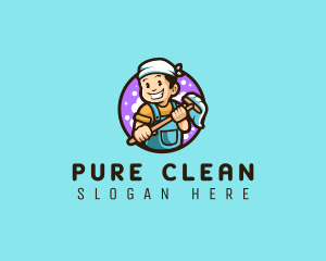 Mop Man Cleaning logo design