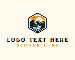 Vacation - Mountain River Sunset logo design