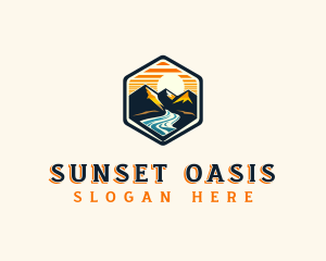 Mountain River Sunset logo design