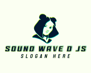 Dj - Glitch Woman DJ logo design