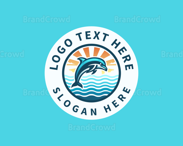 Ocean Dolphin Sunset Logo