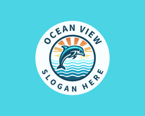 Ocean Dolphin Sunset logo design