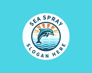 Ocean Dolphin Sunset logo design