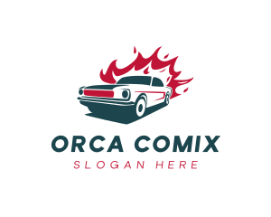 Drag Racing - Flaming Auto Car logo design