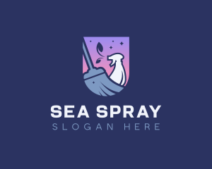 Broom Spray Bottle Cleaning logo design