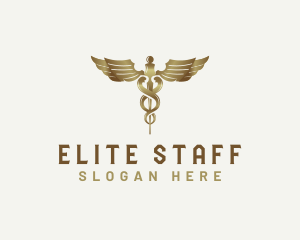 Caduceus Staff Medical Health logo design