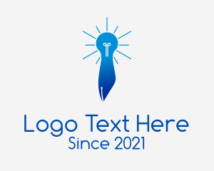 Light - Blue Lightbulb Pen logo design