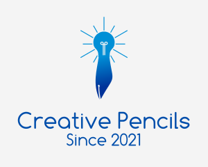 Blue Lightbulb Pen logo design