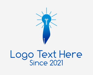 Pencil - Blue Lightbulb Pen logo design