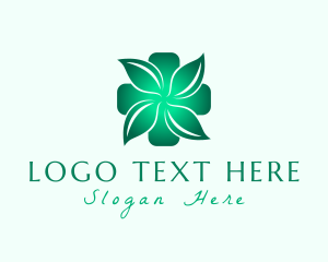 Healing - Green Gradient Leaves Cross logo design
