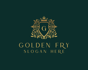 Golden Vine Wreath Shield logo design