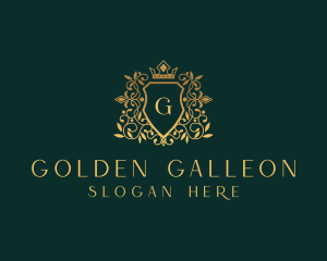 Golden Vine Wreath Shield logo design