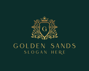 Golden Vine Wreath Shield logo design