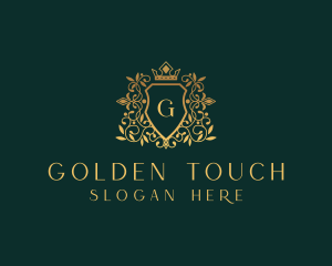 Golden Vine Wreath Shield logo design