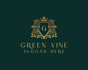 Golden Vine Wreath Shield logo design