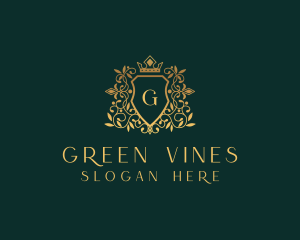 Golden Vine Wreath Shield logo design