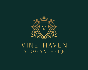 Golden Vine Wreath Shield logo design