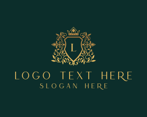Royalty - Golden Vine Wreath Shield logo design
