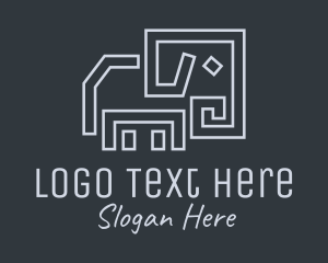 Safari - Gray Elephant Line Art logo design