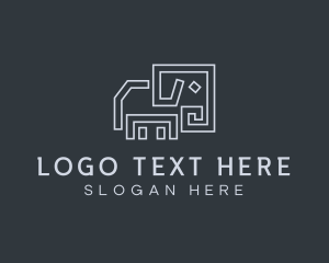 Gray Elephant Line Art logo design