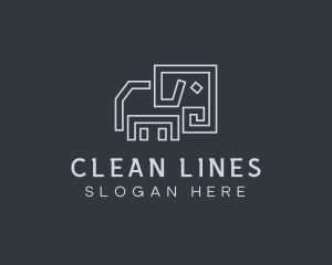 Gray Elephant Line Art logo design