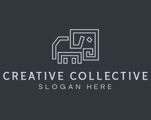 Gray Elephant Line Art logo design