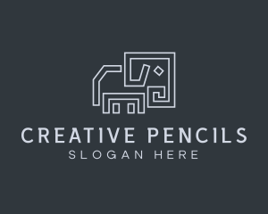 Gray Elephant Line Art logo design