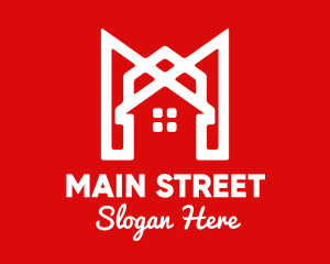 Town - Modern Red Ribbon House logo design