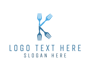 Blue Fork - Kitchen Fork Letter K logo design