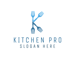 Kitchen Fork Letter K logo design