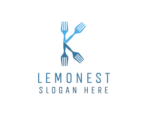 Dine - Kitchen Fork Letter K logo design