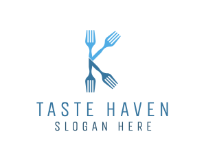 Dine - Kitchen Fork Letter K logo design