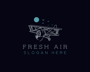 Biplane Flying Aircraft logo design