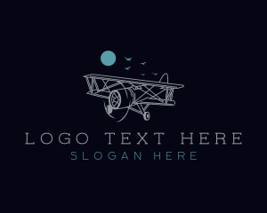 Flight - Biplane Flying Aircraft logo design