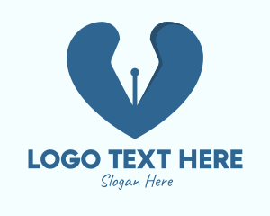 Pencil - Blue Writer Heart logo design