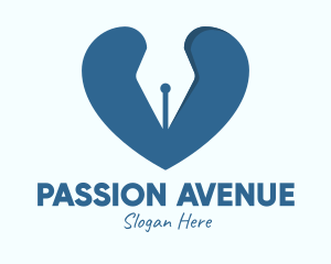 Passion - Blue Writer Heart logo design