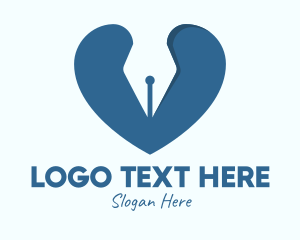 Writting - Blue Writer Heart logo design