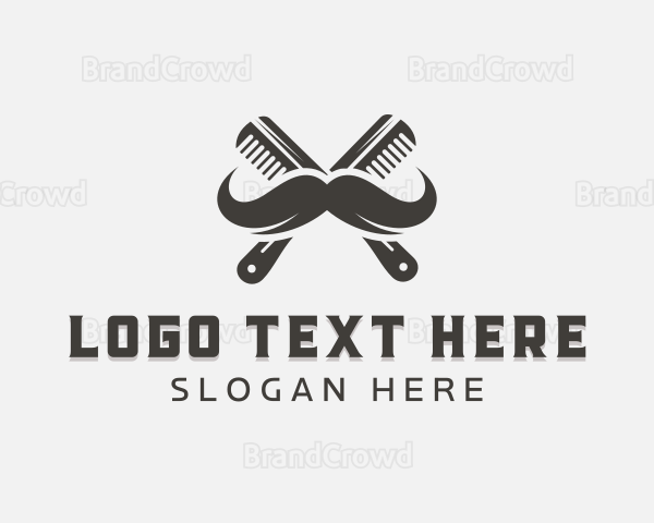 Mustache Comb Grooming Logo