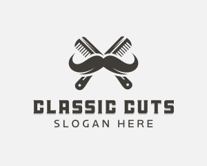 Mustache Comb Grooming logo design