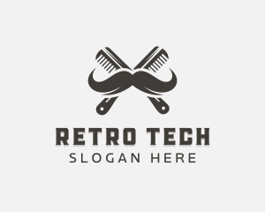 Mustache Comb Grooming logo design