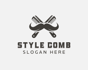 Mustache Comb Grooming logo design