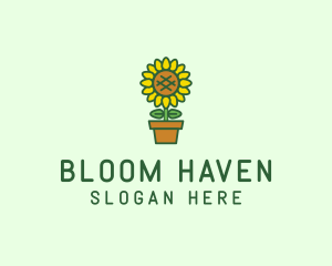 Pot Plant Sunflower Flower logo design