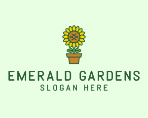 Pot Plant Sunflower Flower logo design